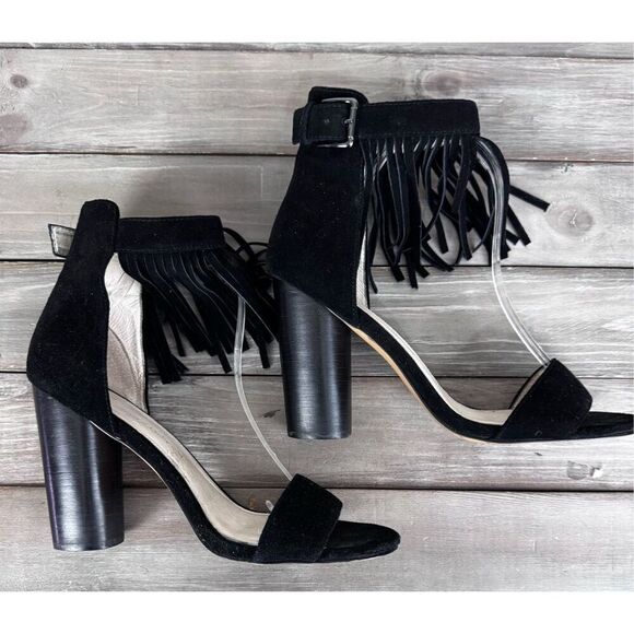 House of Harlow Mason black suede fringe heels sandals Size 10 - Picture 4 of 13